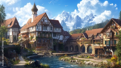 A scenic view of a historic German brewery, showcasing its charming architecture and