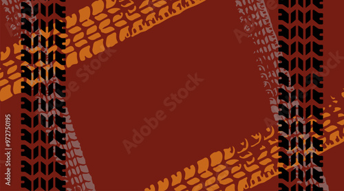 Wallpaper Mural Grunge car tire marks on dark red background, template for business card with copy space. Vector illustration. Torontodigital.ca