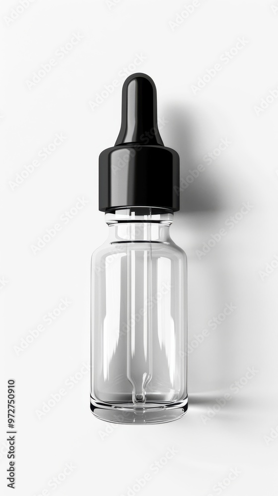 A clear bottle with a black cap A clear bottle with a black cap