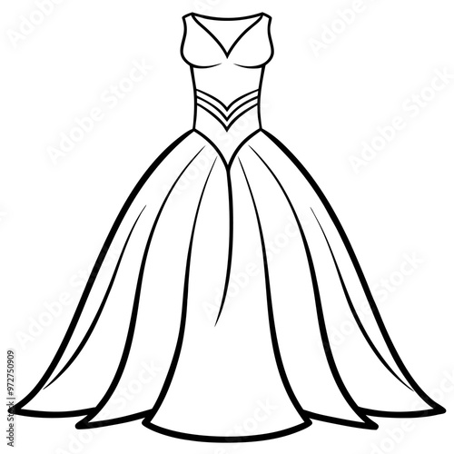 bridal dress outline coloring book page line art drawing