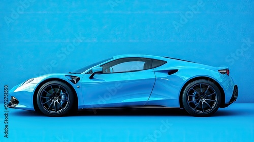 A stylish blue sports car parked in front of a solid blue background, representing speed and luxury.