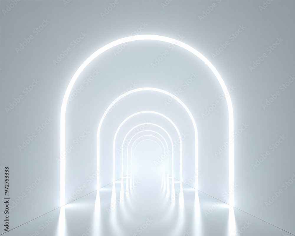 Fototapeta premium A futuristic white tunnel for showcase or display products.