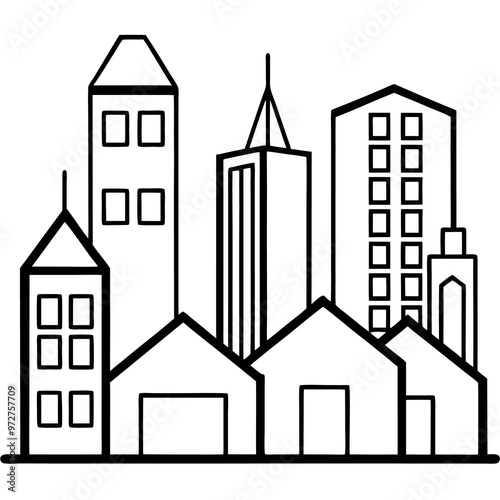 buildings outline coloring book page line art drawing