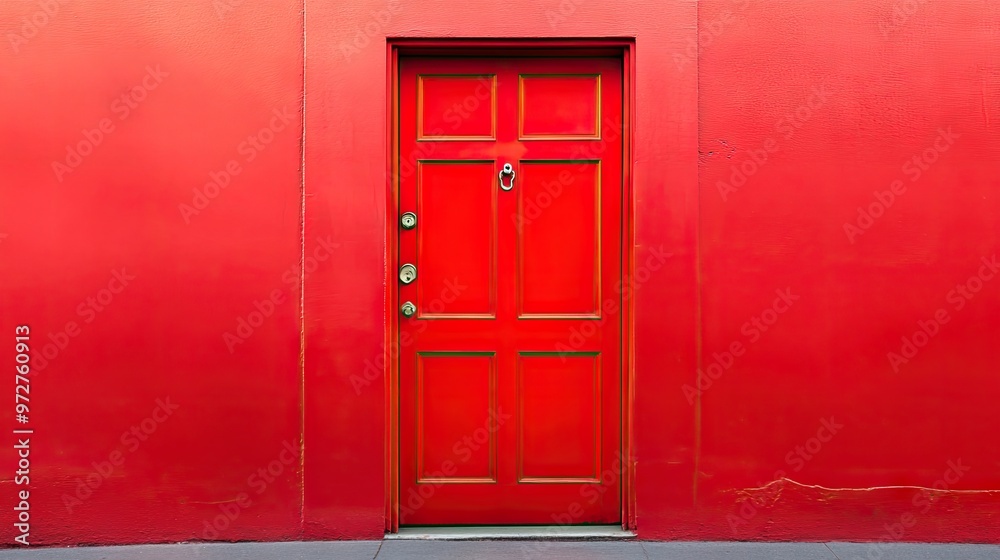 A vibrant red door set against a bold red background, representing opportunity and adventure. A vibrant red door set against a bold red background, representing opportunity and adventure.