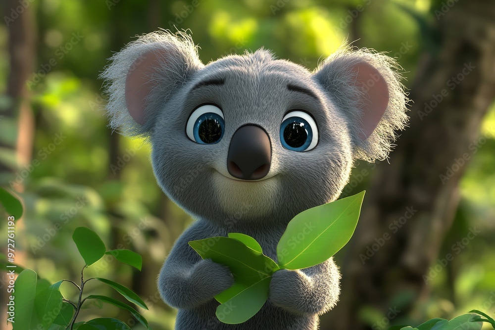 A cute baby Koala rendered in children-friendly cartoon animation style A cute baby Koala rendered in children-friendly cartoon animation style