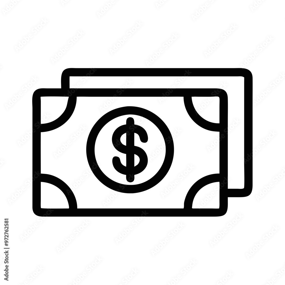 Stack of dollar bills in a simple outline style with a currency symbol Stack of dollar bills in a simple outline style with a currency symbol