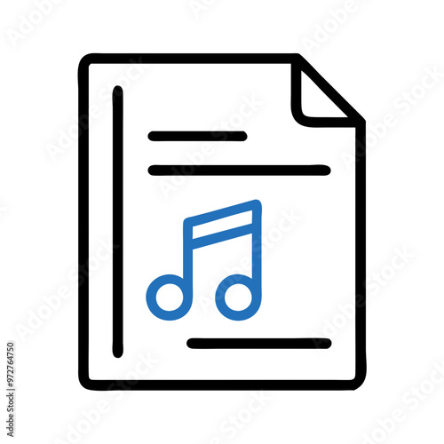 Music playlist icon in modern style with blue notes and black outline