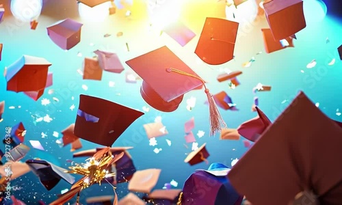 Graduation ceremony with caps thrown in the air, Video