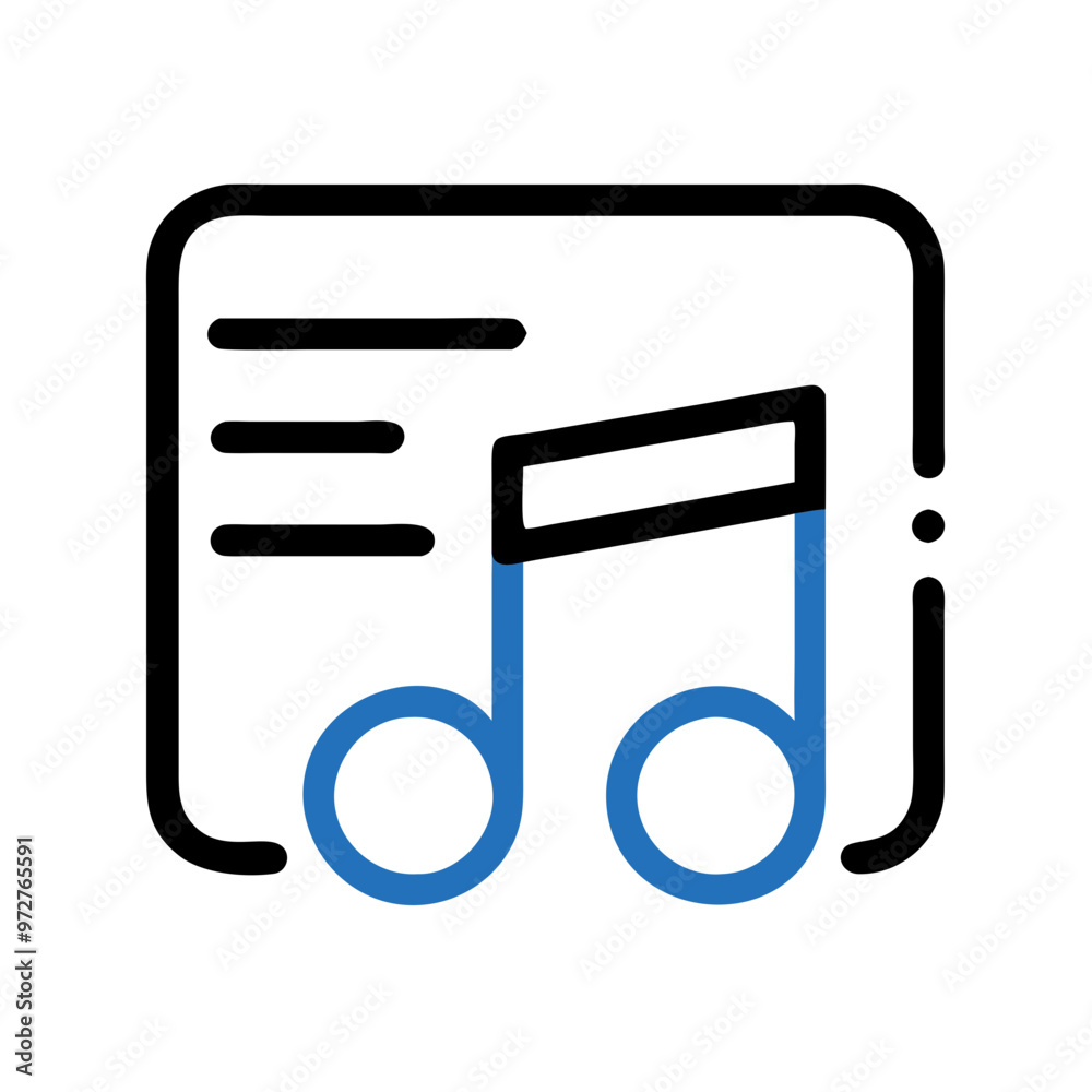 Music playlist icon in modern style with blue notes and black outline Music playlist icon in modern style with blue notes and black outline