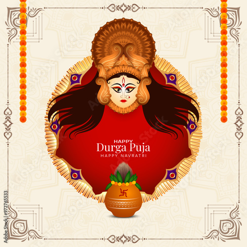 Beautiful Happy Durga puja and Navratri festival celebration greeting card