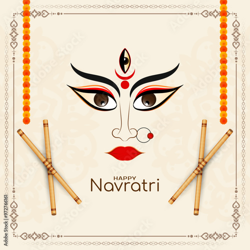 Beautiful Happy Durga puja and Navratri festival celebration greeting card
