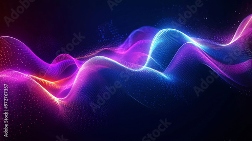 Abstract Digital Technology Background with Wavy Lines and Glowing Purple and Blue Light Gradient, Featuring Dark Tones and Smooth Transitions in 8K High-Resolution