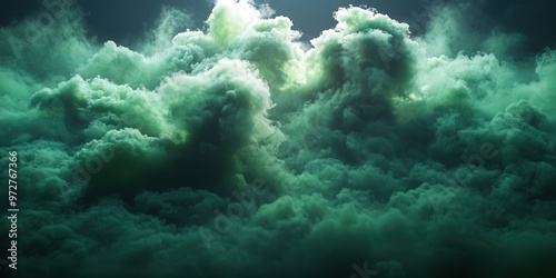 Abstract glowing green dust particles floating on a dark black background, creating an ethereal and otherworldly scene with swirling cosmic energy, evoking futuristic and sci-fi visual aesthetics 