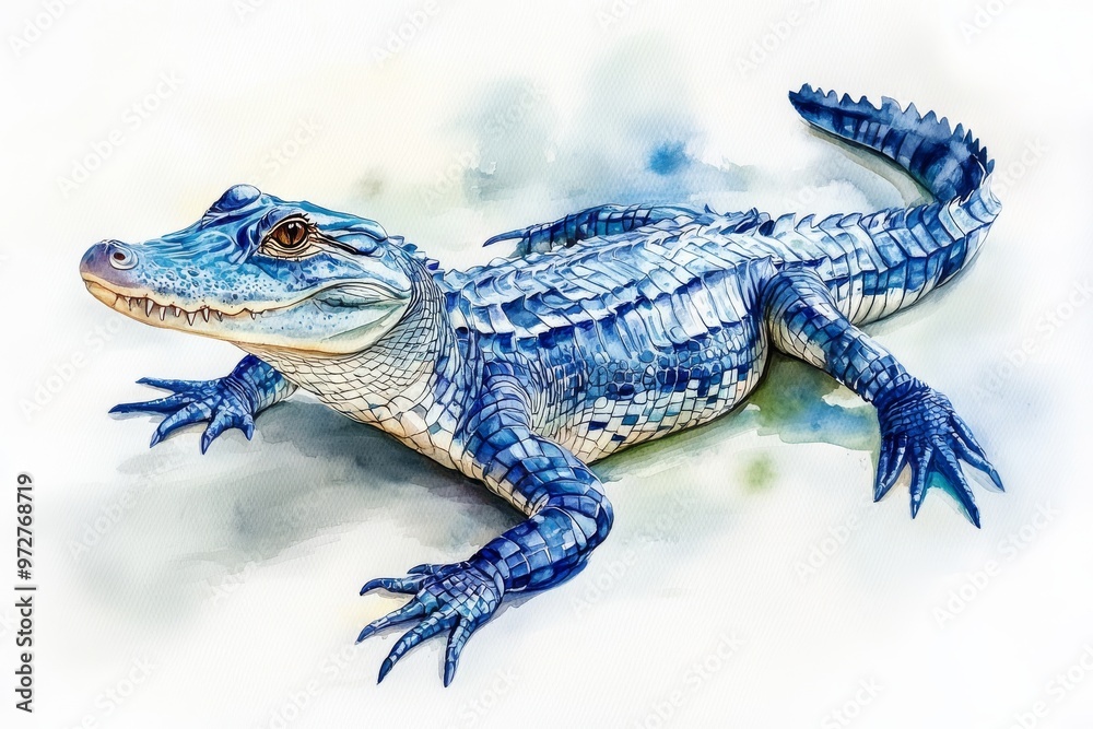 Naklejka premium Isolated on a white background, this watercolor illustration shows an alligator.