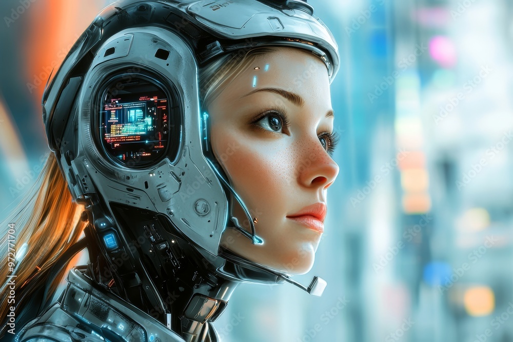 Imaginative ai collage picture of future robot girl with stock images Imaginative ai collage picture of future robot girl with stock images