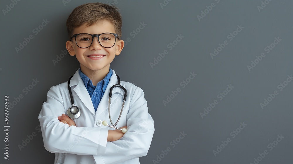 Smiling Boy in Doctor Costume with Stethoscope and Glasses Smiling Boy in Doctor Costume with Stethoscope and Glasses
