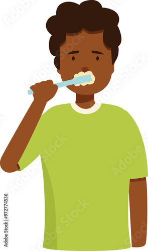 Young man is brushing his teeth with a toothbrush and toothpaste, promoting good oral hygiene practices