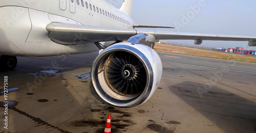 Engine of the airplane . High quality photo