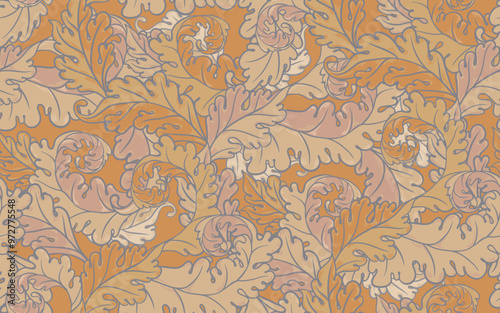 Floral vintage seamless pattern for retro wallpapers, textiles, designs. Enchanted Vintage Flowers. Arts and Crafts movement inspired.