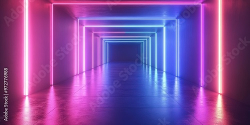 Glowing Neon Corridor with Vibrant Pink and Blue Lights in Cyberpunk Style 