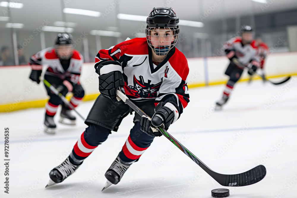 Obraz premium Young Hockey Player in Action on the Ice