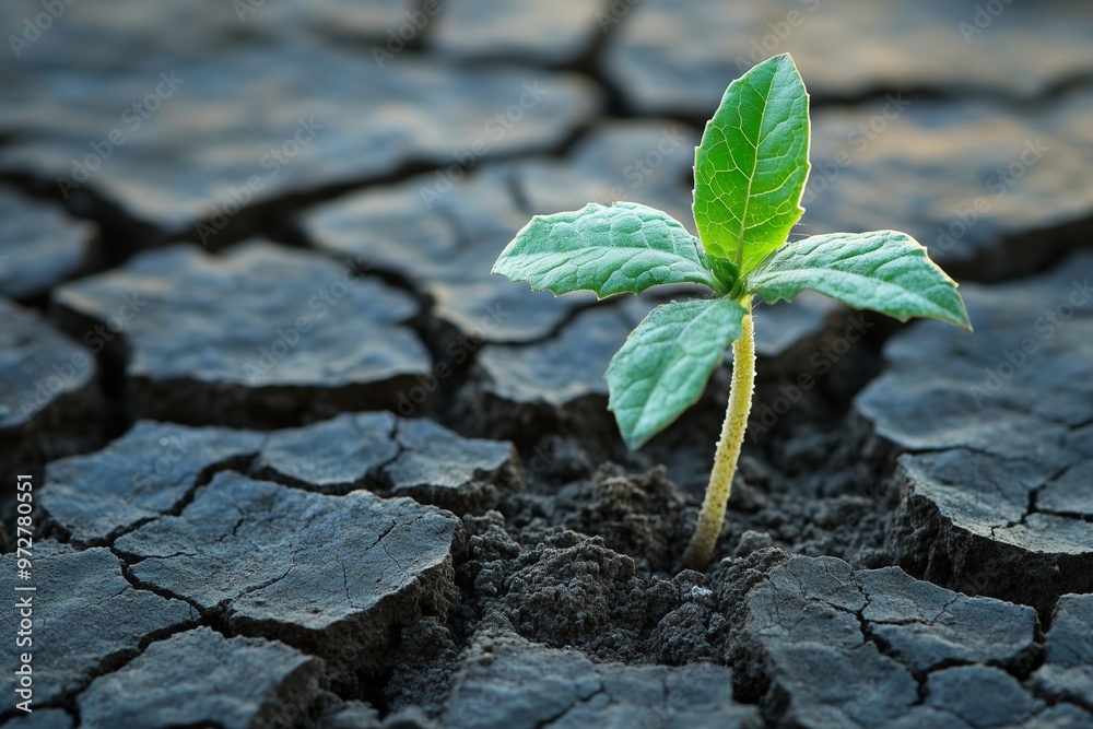 Plant growing in cracked dry ground Plant growing in cracked dry ground