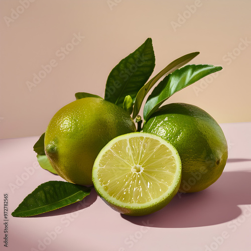 A  product shot of a lime, light background photo