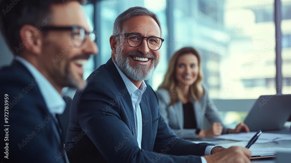 Successful Businessman Smiling at Camera During Meeting Successful Businessman Smiling at Camera During Meeting