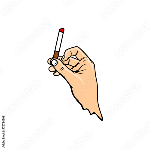 thumb and middle finger of the right hand holding a cigarette vector illustration