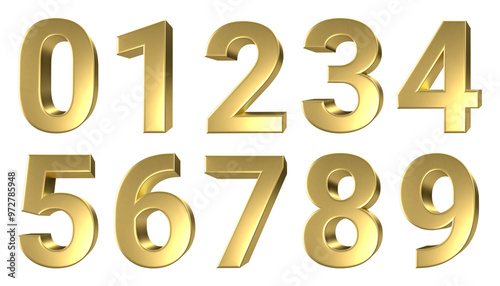 set of gold number 3d render