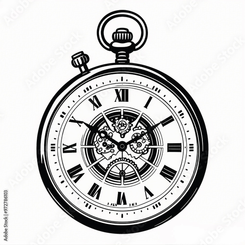 black-and-white vector of an antique pocket watch