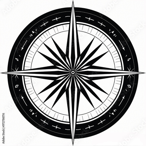 black-and-white vector of a detailed compass rose