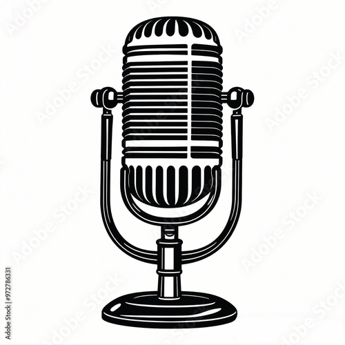 black-and-white vector of a vintage microphone