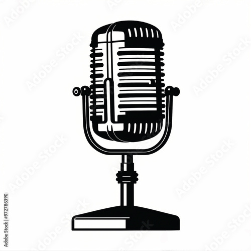 black-and-white vector of a vintage microphone