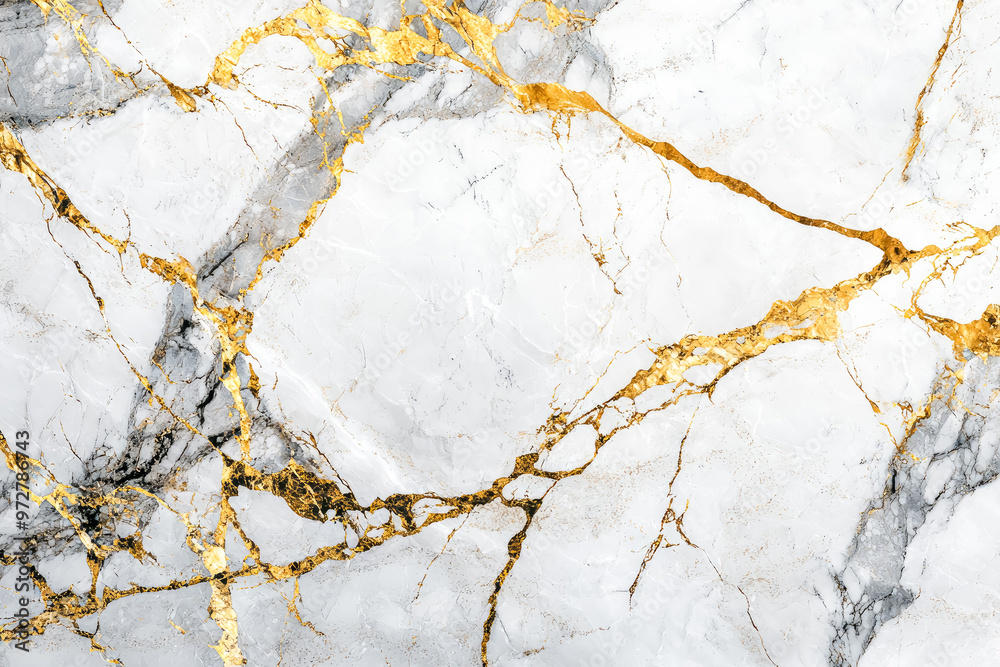 Obraz premium White marble texture background with a golden lines and veins pattern.