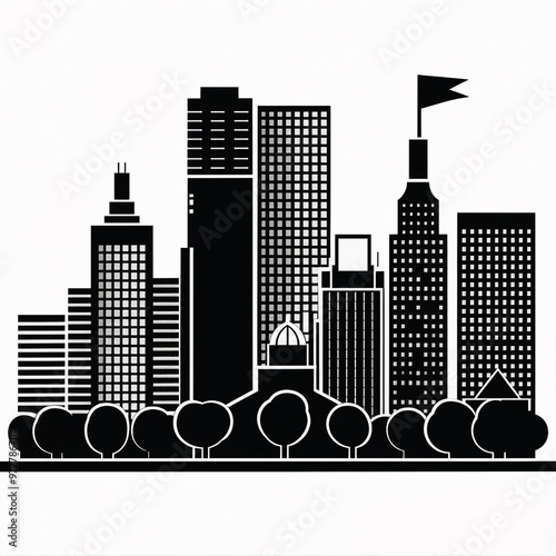 black-and-white vector of a city skyline
