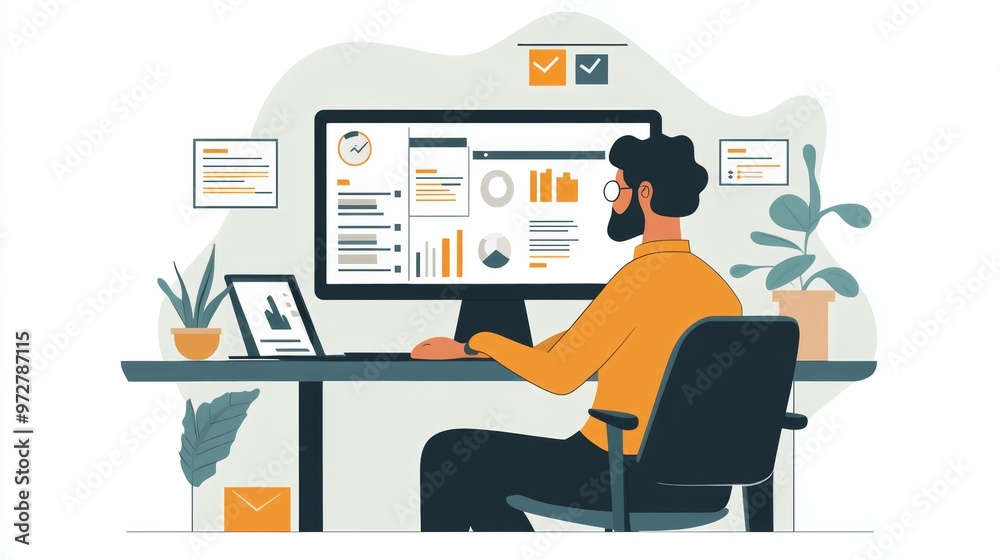 Businessman Analyzing Data on Computer Businessman Analyzing Data on Computer