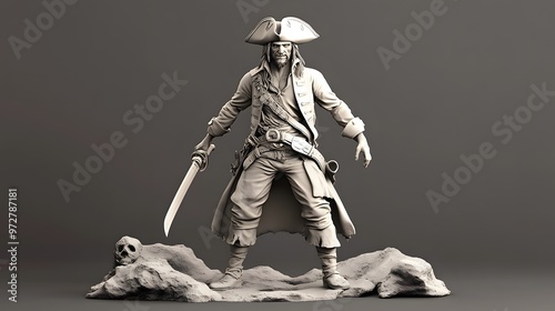 47. **Charming 3D model of a roguish pirate warrior with a tricorn hat and cutlass photo