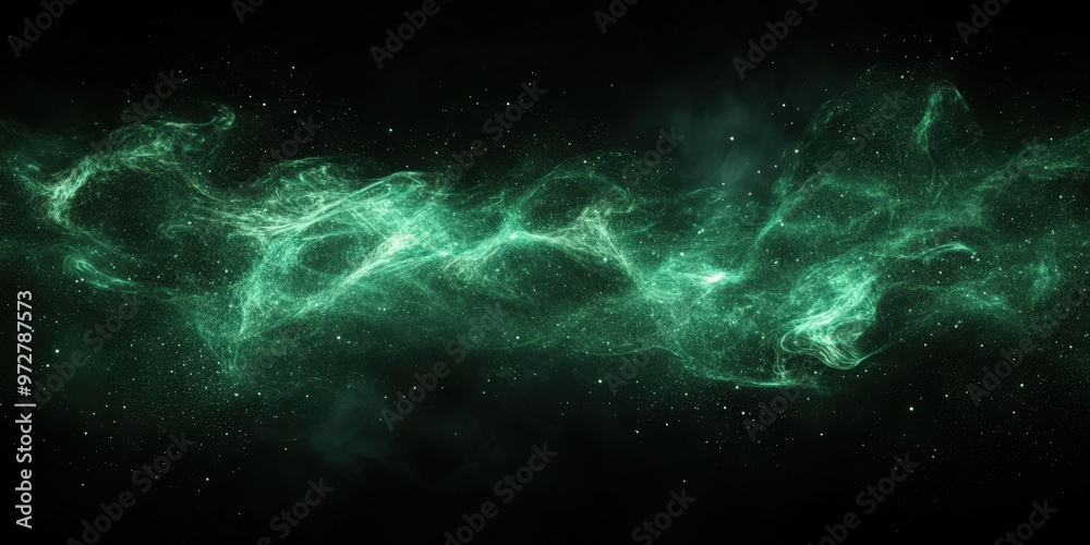 Abstract glowing green dust particles floating on a dark black background, creating an ethereal and otherworldly scene with swirling cosmic energy, evoking futuristic and sci-fi visual aesthetics
Abstract glowing green dust particles floating on a dark black background, creating an ethereal and otherworldly scene with swirling cosmic energy, evoking futuristic and sci-fi visual aesthetics
