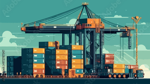 A large crane is lifting a container ship