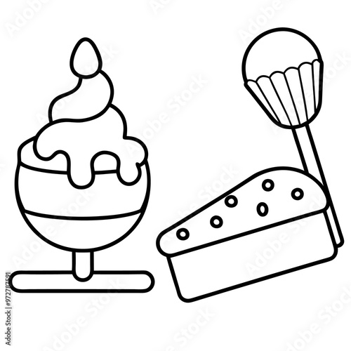 cake ice cream lollypop outline coloring book page line art drawing photo