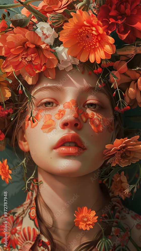 Floral Portrait: Woman Adorned with Flowers Floral Portrait: Woman Adorned with Flowers