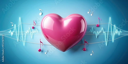 Vibrant pink heart beats rhythmically surrounded by swirling music notes, symbolizing love and harmony in perfect photo