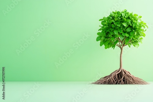 A tree with roots growing underground, representing the connection between nature and life. Isolated on a pastel background photo