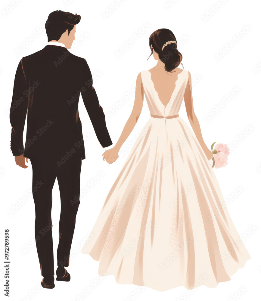 PNG A groom and bride holding hands wedding fashion dress. PNG A groom and bride holding hands wedding fashion dress.