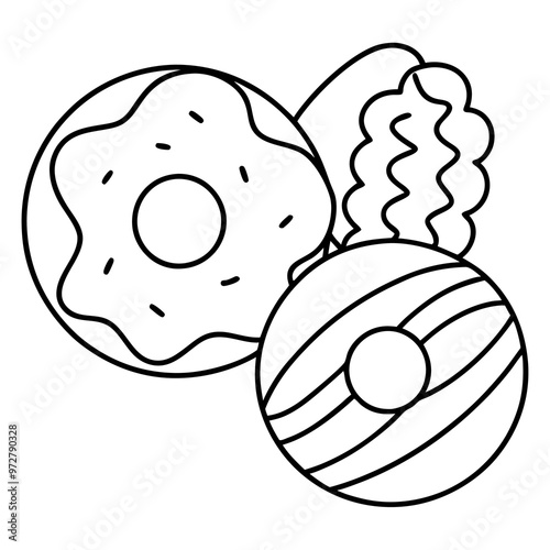 candy donuts outline coloring book page line art drawing photo