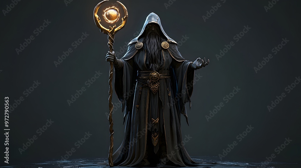 38. **Charming 3D model of a powerful sorcerer with an arcane staff and mystical attire 38. **Charming 3D model of a powerful sorcerer with an arcane staff and mystical attire