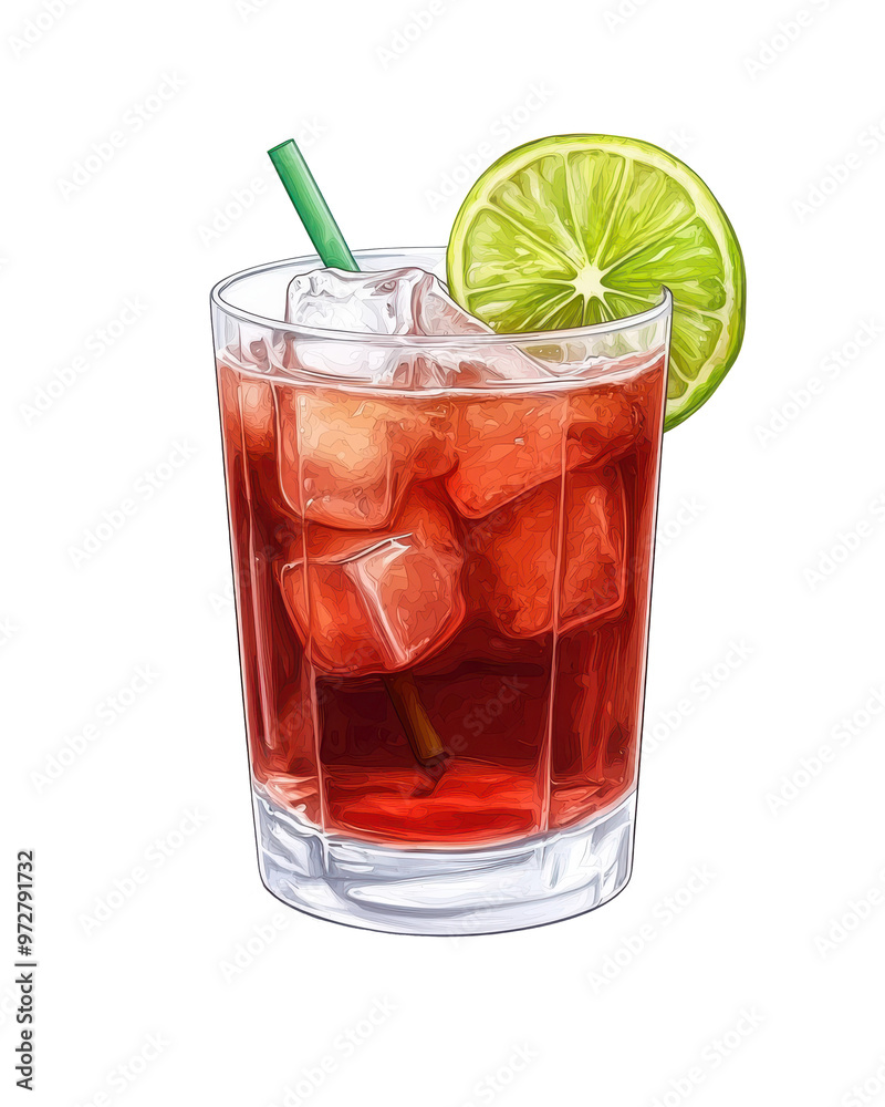 Refreshing cocktail with ice and lime slice, perfect for summer gatherings or relaxing evenings.