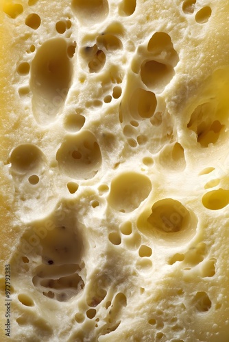 Magnified View of Cheese s Porous Structure Revealing Intricate Textures and Details