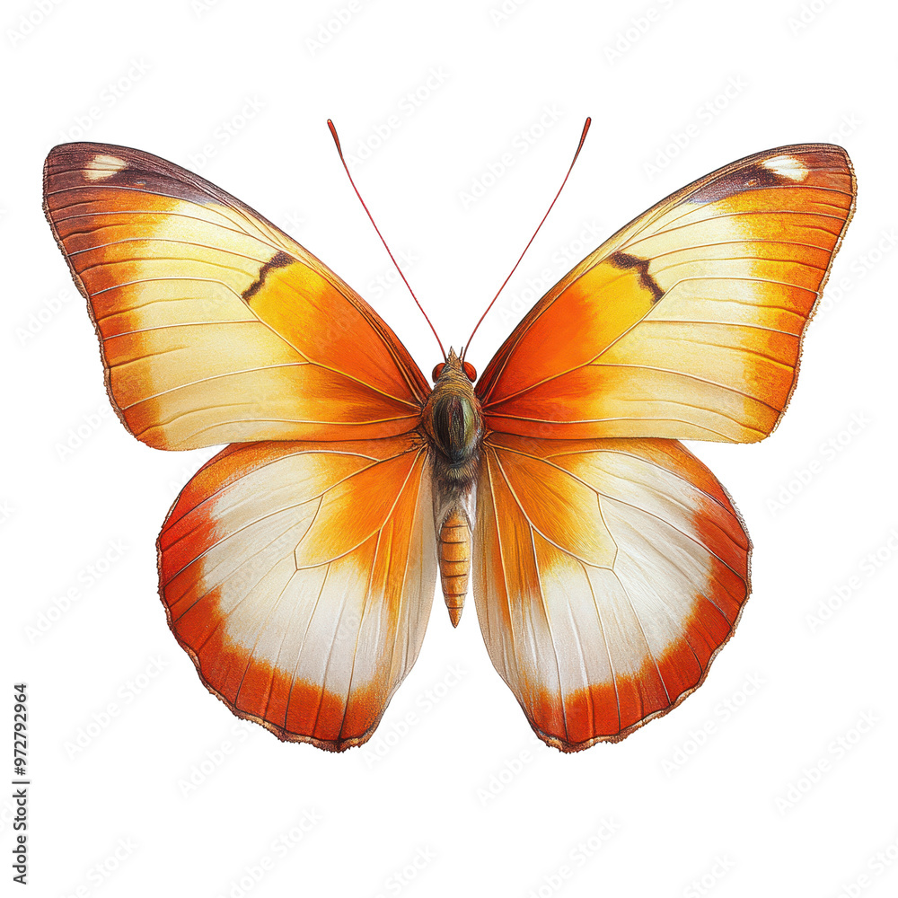 Fototapeta premium A stunning orange and white butterfly, showcasing intricate patterns and vibrant colors. Ideal for nature and wildlife themes.